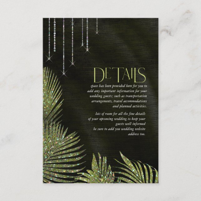Jewel Palm Leaf Wedding Details Green ID830 Begleitkarte (Vorderseite)