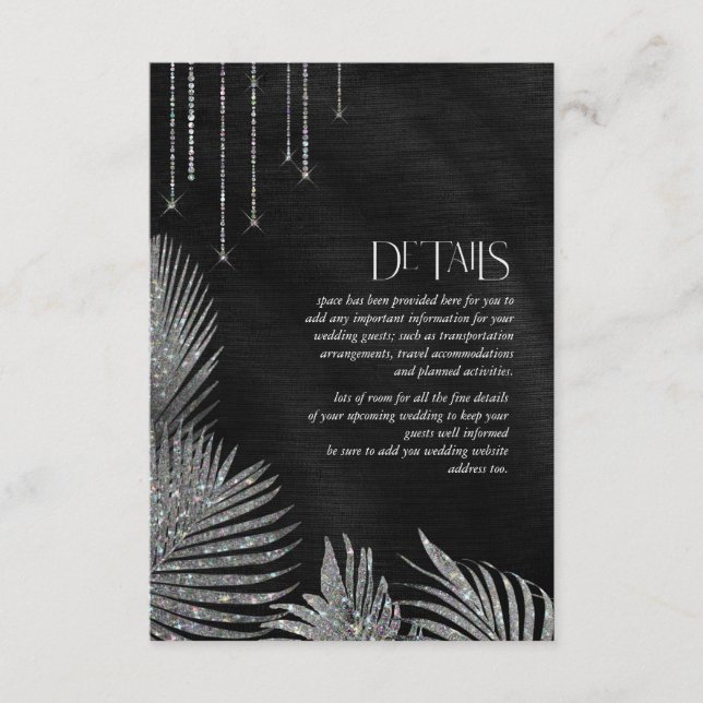Jewel Palm Leaf Wedding Details Silver ID830 Begleitkarte (Vorderseite)