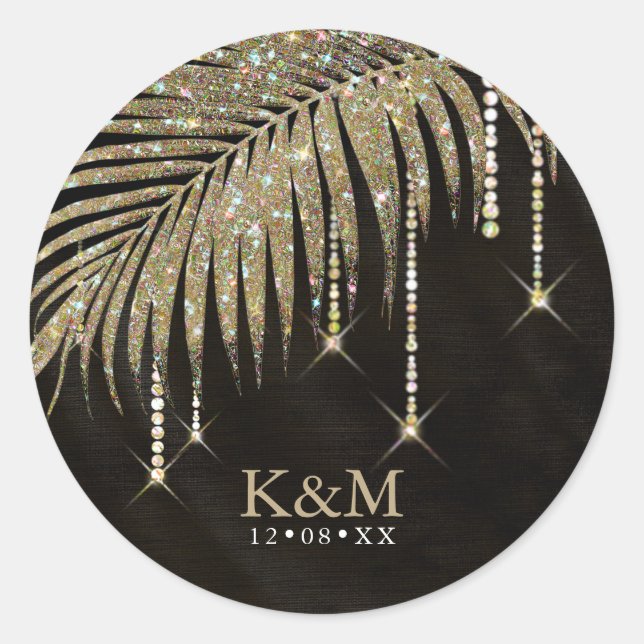 Jewel Palm Leaf Wedding Gold ID830 Runder Aufkleber (Vorderseite)
