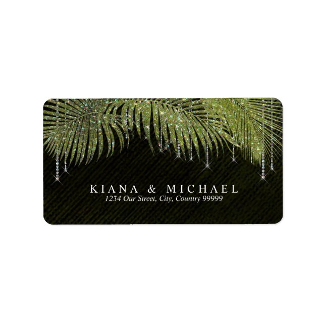 Jewel Palm Leaf Wedding Green ID830 Adressaufkleber (Vorne)