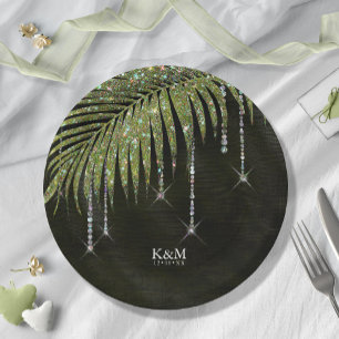Jewel Palm Leaf Wedding Green ID830 Pappteller
