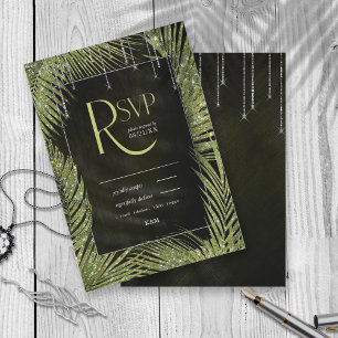 Jewel Palm Leaf Wedding Green ID830 RSVP Karte