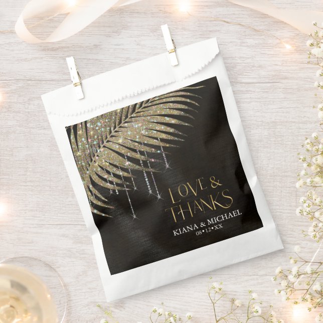 Jewel Palm Leaf Wedding Liebe Dank Gold ID83 Geschenktütchen (Ausgeschnitten)