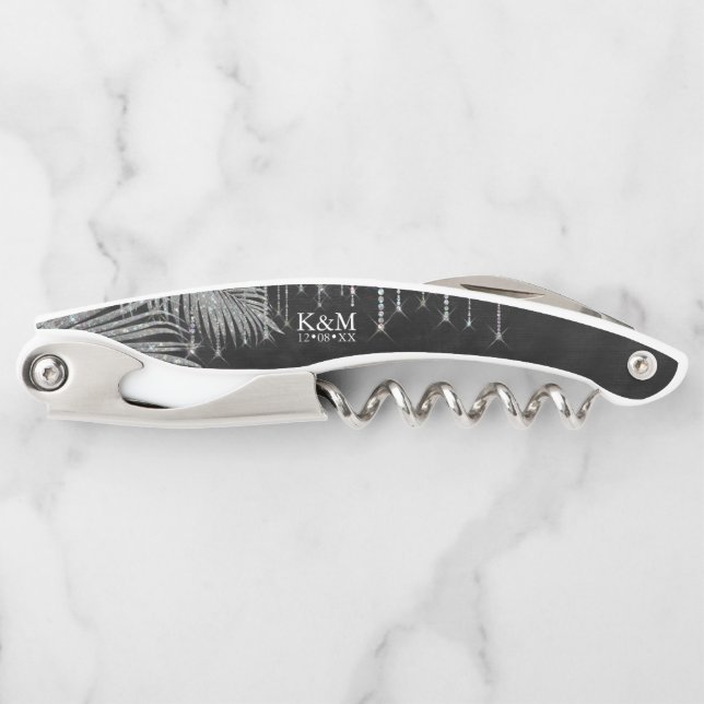 Jewel Palm Leaf Wedding Party Silver ID830 Kellnermesser (Vorderseite)