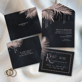 Jewel Palm Leaf Wedding Rose Gold ID830 All In One Einladung