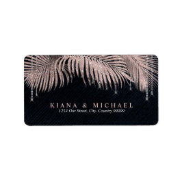 Jewel Palm Leaf Wedding Rose Gold/Navy ID830 Adressaufkleber
