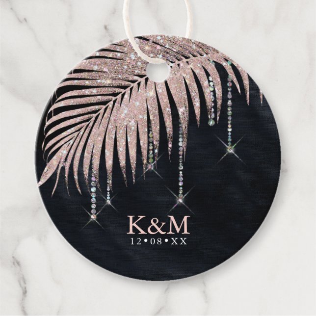 Jewel Palm Leaf Wedding Rose Gold/Navy ID830 Geschenkanhänger (Vorderseite)
