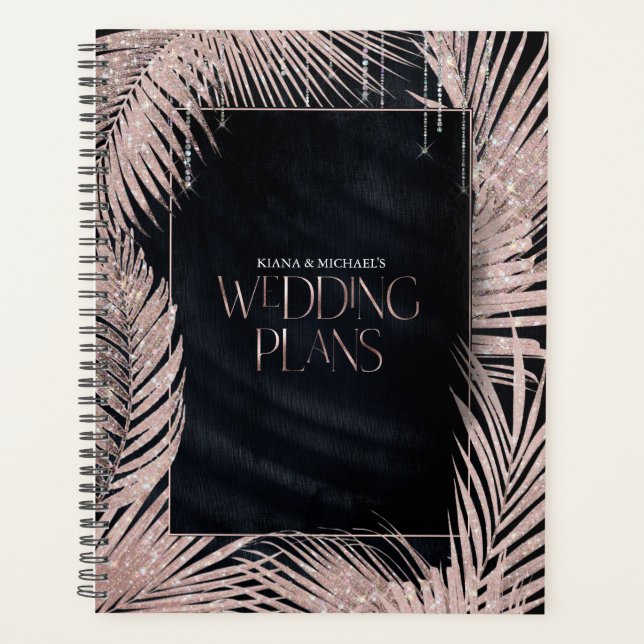Jewel Palm Leaf Wedding Rose Gold/Navy ID830 Planer (Vorderseite)