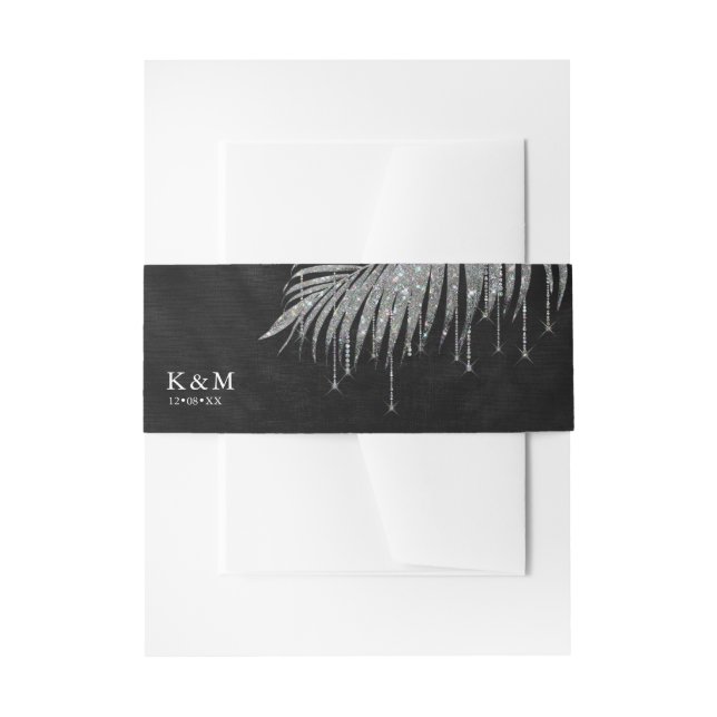 Jewel Palm Leaf Wedding Silver ID830 Einladungsbanderole (Vorderseite Beispiel)