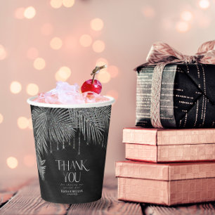 Jewel Palm Leaf Wedding Silver ID830 Pappbecher