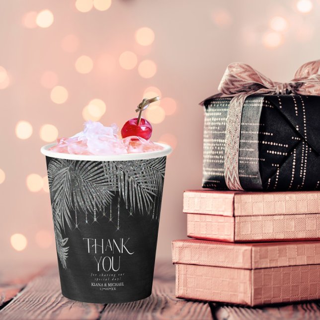 Jewel Palm Leaf Wedding Silver ID830 Pappbecher (Von Creator hochgeladen)