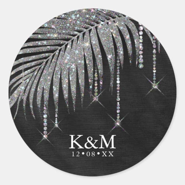 Jewel Palm Leaf Wedding Silver ID830 Runder Aufkleber (Vorderseite)