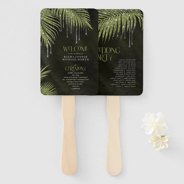 Jewel Palm Leaf Zeremonie Programm Green ID830 Fächer (Vorne und Hinten)