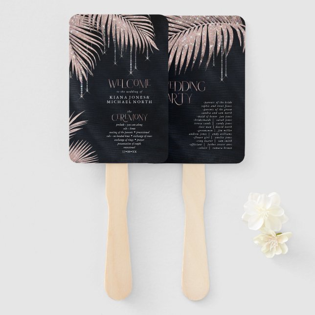 Jewel Palm Leaf Zeremonie Rose Gold ID830 Fächer (Vorne und Hinten)