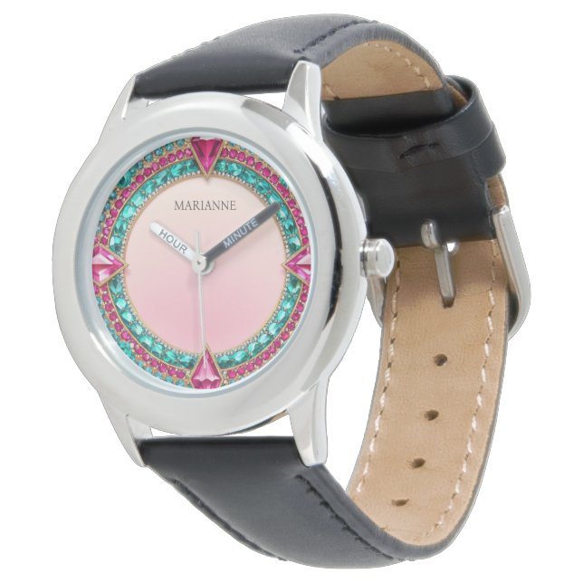 Jewel Pink und Türkis Armbanduhr (Schrägansicht)