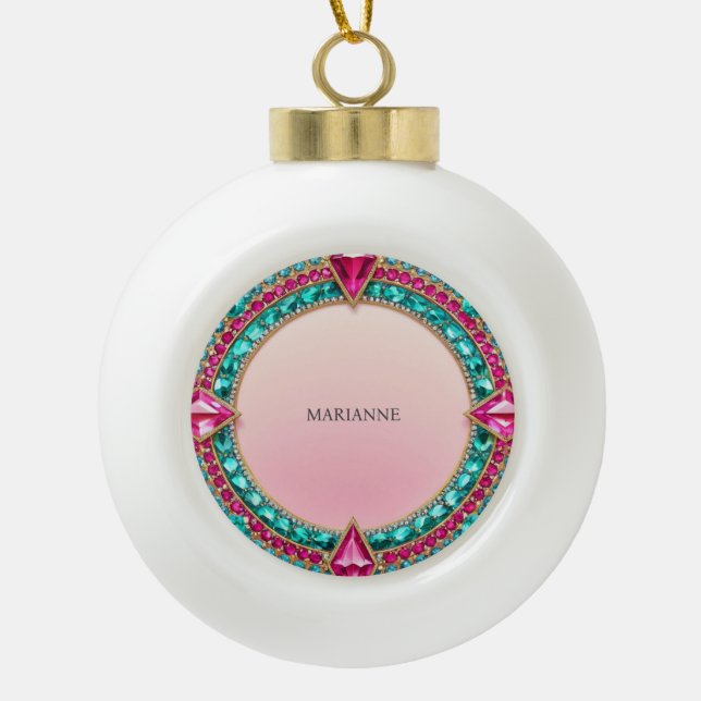 Jewel Pink und Türkis Keramik Kugel-Ornament (Vorderseite)
