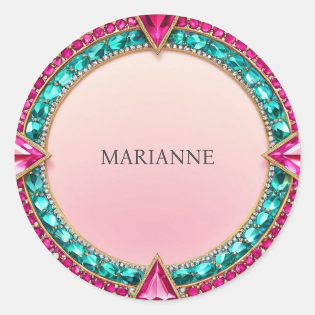 Jewel Pink und Türkis Runder Aufkleber (Vorderseite)