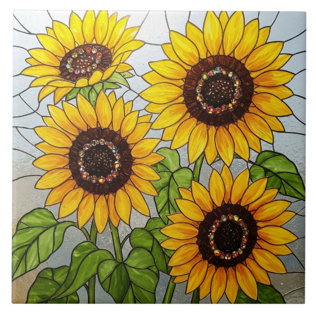 Jewel Sonnenblumen gestettetes Glas Effekt Fliese (Vorderseite)