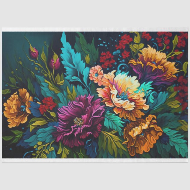Jewel Tone Atemberaubendes Blumenteppichpapier Seidenpapier (Vorderseite)