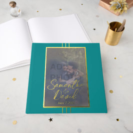 Jewel Tone Blue Foto Wedding Foil Gästebuch