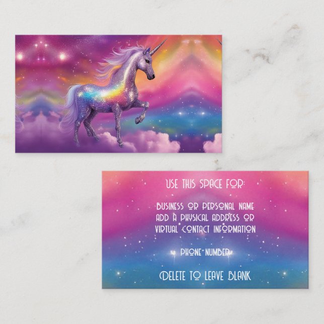 Jewel Tone Cosmic Sparkle Rainbow Glitter Unicorn Visitenkarte (Vorne/Hinten)