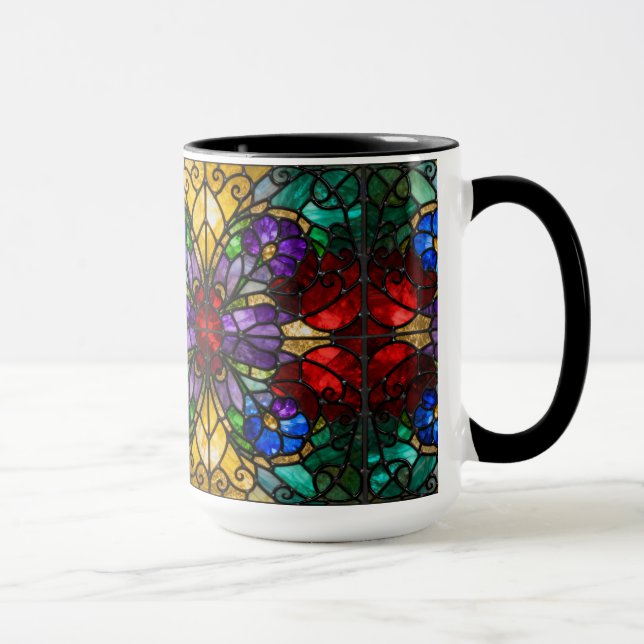 Jewel Tone Floral Stained Glass Art Mug (Droite)