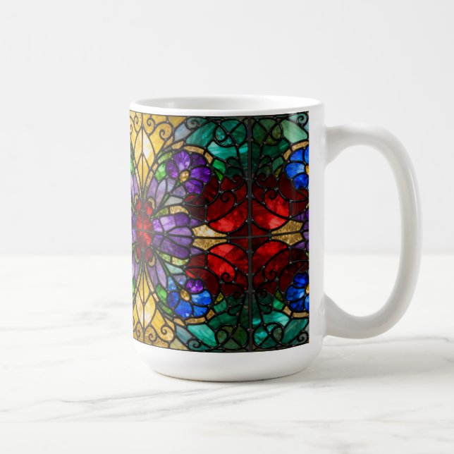Jewel Tone Floral Stained Glass Art Mug Kaffeetasse (Rechts)