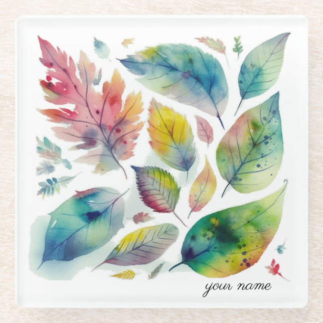 Jewel Tone Forest Watercolor, custom Glasuntersetzer (Vorderseite)