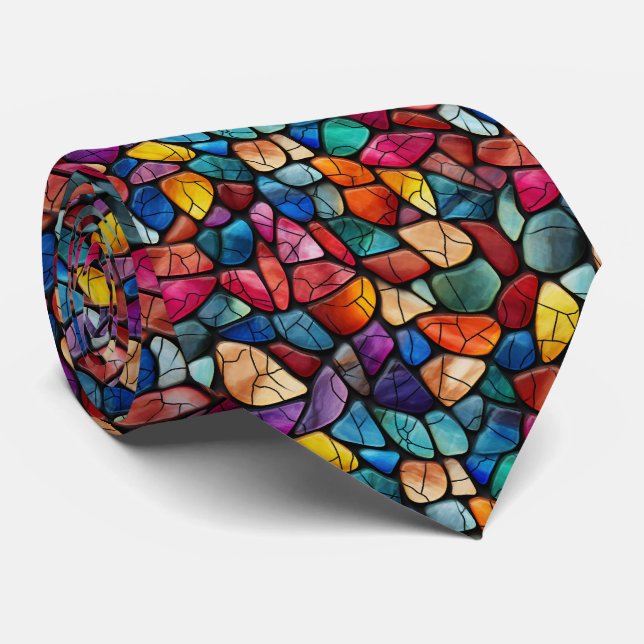 Jewel Tone Gemstone Rock Monogram Krawatte (Gerollt)