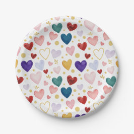 Jewel Tone Jubilee Watercolor Hearts Pappteller