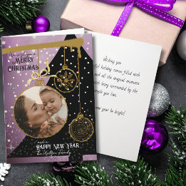 Jewel Tone Lavender & Gold Photo Christmas Card Feiertagskarte