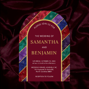 Jewel Tone Luxury Arch Burgundy Gold Wedding Acryleinladungen