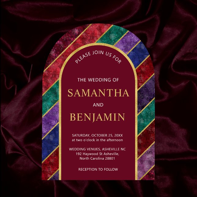 Jewel Tone Luxury Arch Burgundy Gold Wedding Acryleinladungen (Von Creator hochgeladen)