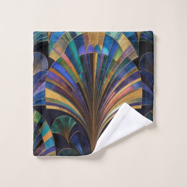 Jewel Tone Peacock Blue Purple Gold Art Deco (Gant de toilette)