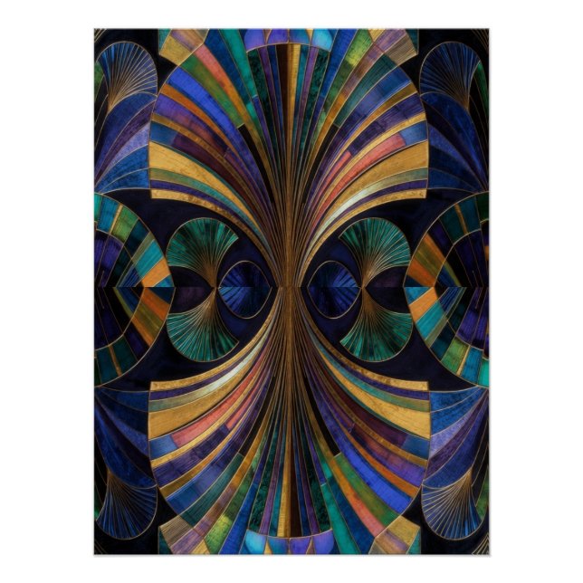 Jewel Tone Peacock Blue Purple Gold Art Deco Poster (Vorderseite)