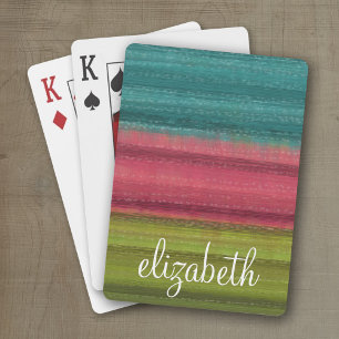 Jewel Tone Watercolor Streifen Individuelle Name Spielkarten