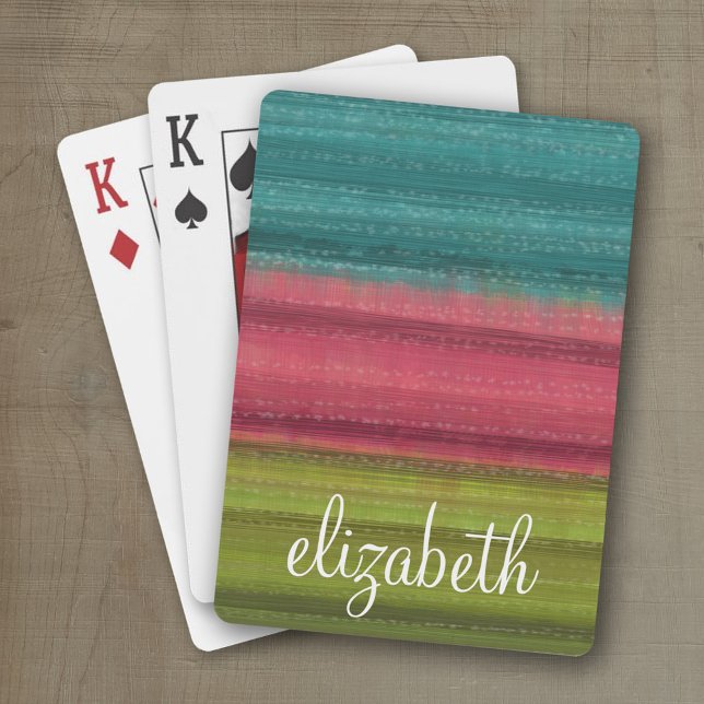 Jewel Tone Watercolor Streifen Individuelle Name Spielkarten (Personalized playing cards with an area for text such as a name or monogram)