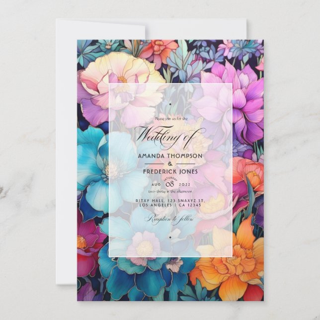 Jewel Toned Floral Wedding Einladung (Vorderseite)