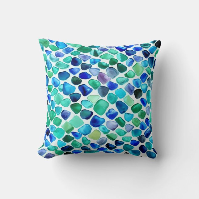 Jewel Toned Sea Glass Pattern Kissen Kissen (Vorderseite)