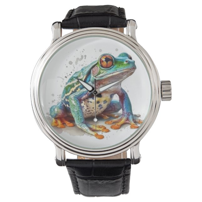Jewel Toned Watercolor Frog Armbanduhr (Vorderseite)