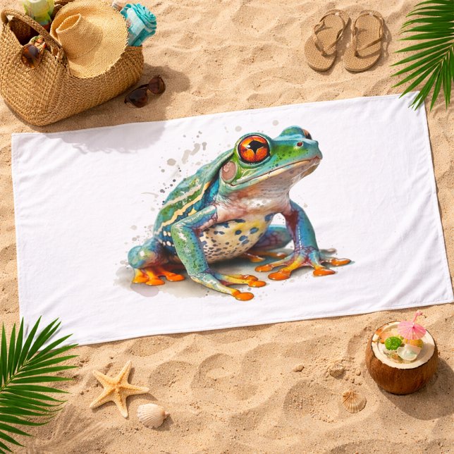 Jewel Toned Watercolor Frog Badehandtuch (Von Creator hochgeladen)