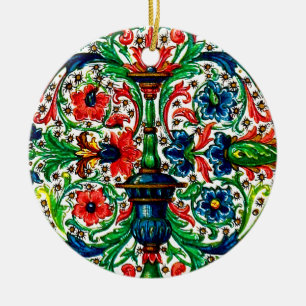 Jewel Tones Mittelalterliches Manuskript-Blume Sku Keramik Ornament