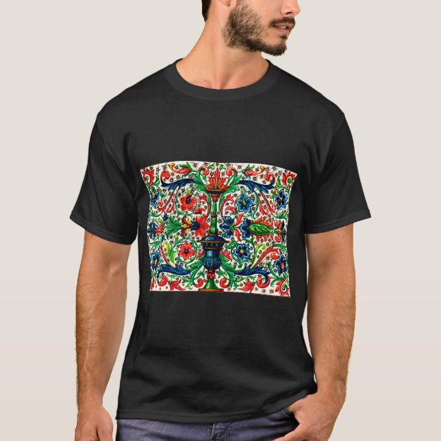 Jewel Tones Mittelalterliches Manuskript-Blume Sku T-Shirt (Vorderseite)