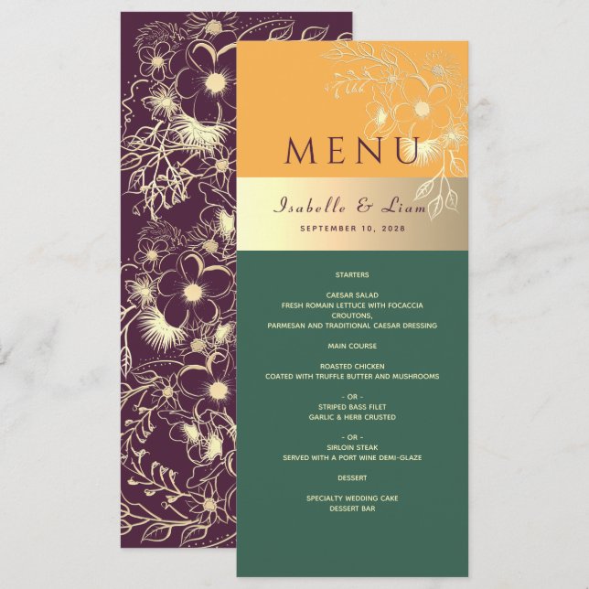 Jewel Tones Wedding Menu Menükarte (Vorne/Hinten)
