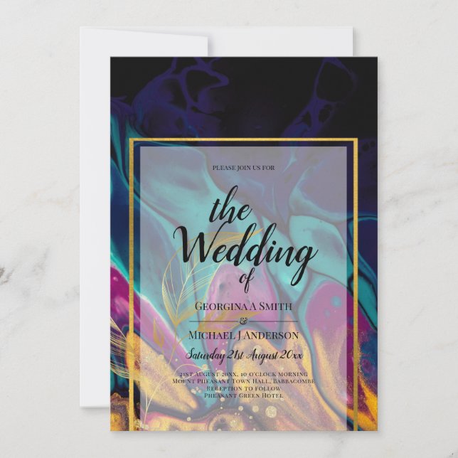 Jewel Tones WEDING INK Plum Lila Aquamarin Navy Go Einladung (Vorderseite)