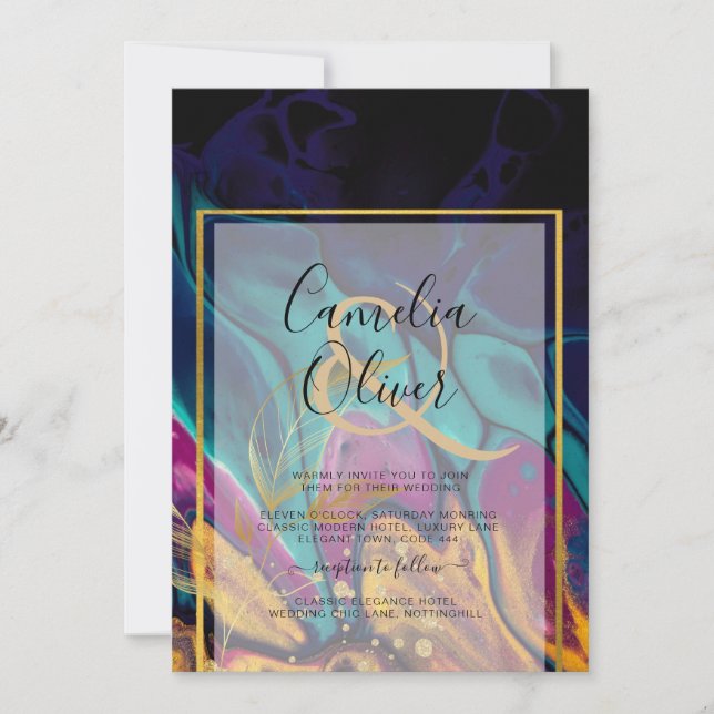 Jewel Tones WEDING INK Plum Lila Aquamarin Navy Go Einladung (Vorderseite)