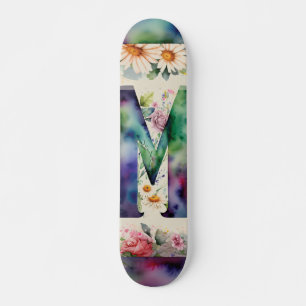 Jewel Tongram M farbenfrohe Aquarellblume Skateboard