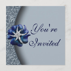 Jeweled blaue Blumen-Party Einladung