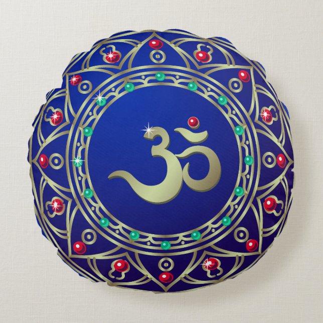 Jeweled Blue Om Keramik Rundes Kissen (Vorderseite)