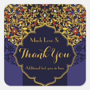 Jeweled Blue Red Gold Floral Custom Vielen Dank Quadratischer Aufkleber